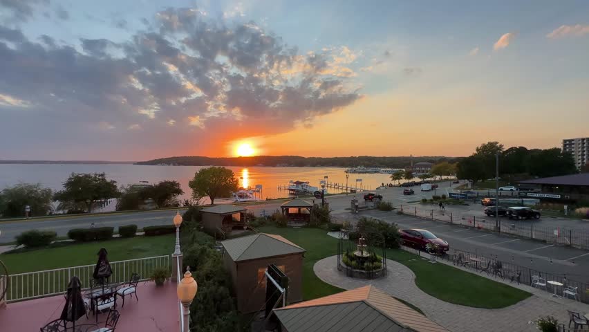 Panoramic view of a beautiful sunset sky in Lake Geneva, Wisconsin