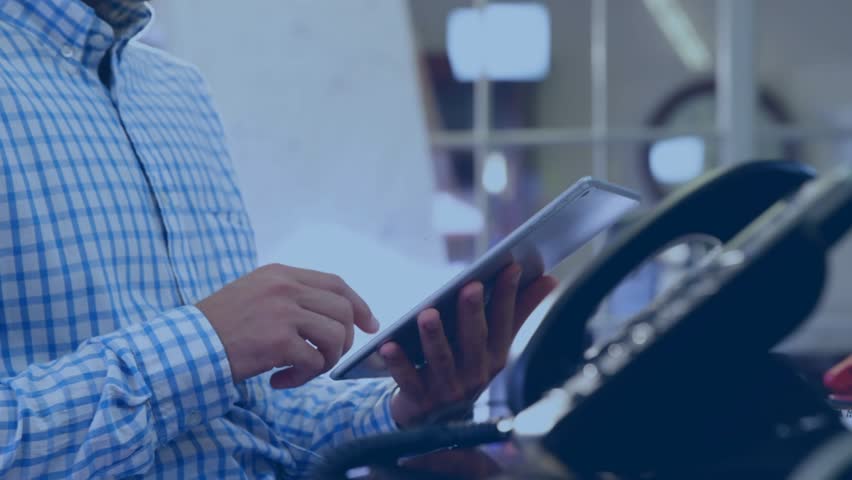 Business professional tapping tablet in office, generating network and colorful icons for tech demo. Technology, networking, communication, innovation, digital, workspace, collaboration - Powered by Shutterstock - Get 15% off with code: PIKWIZARD15