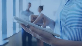 Businesswoman tapping tablet and navigating digital icons for business analysis and decision-making. Modern, technology, collaboration, digital, communication, innovation, professional - Powered by Shutterstock - Get 15% off with code: PIKWIZARD15