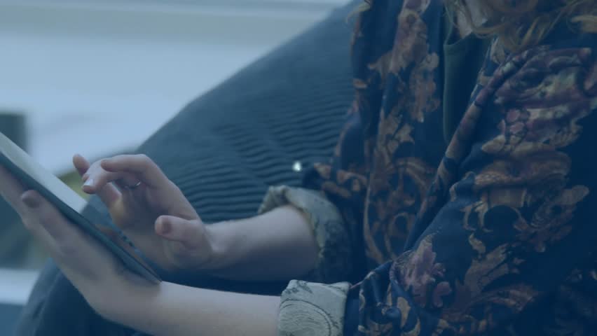 Woman tapping tablet, generating expanding padlock and cart network demonstrating secure e-commerce. Technology, cybersecurity, digital commerce, innovation, connectivity, modern lifestyle, user - Powered by Shutterstock - Get 15% off with code: PIKWIZARD15