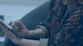 Woman tapping tablet, generating expanding padlock and cart network demonstrating secure e-commerce. Technology, cybersecurity, digital commerce, innovation, connectivity, modern lifestyle, user - Powered by Shutterstock - Get 15% off with code: PIKWIZARD15