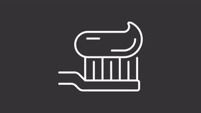 Animated toothbrush with paste white line icon. Teeth washing routine animation. Oral cavity hygiene routine. Toothpaste preventing caries. Isolated element on dark background. Alpha transparent video - Powered by Shutterstock - Get 15% off with code: PIKWIZARD15