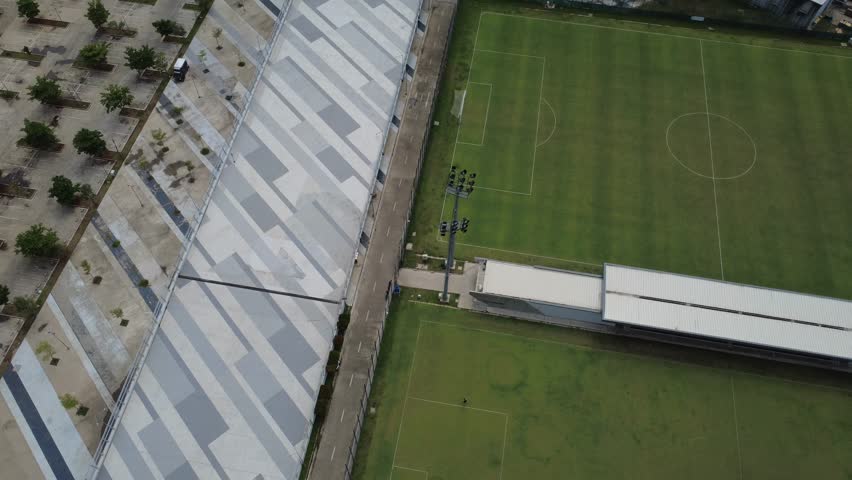 Aerial View of Jakarta International Stadium in the North Jakarta, Indonesia. The biggest stadium in Indonesia. Stadium architecture in the world. 