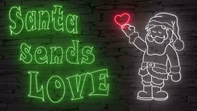 Santa sends LOVE + Santa Claus with heart illuminated 3d illustration retro neon signs, so sweet and cute 10s 4k video art in green red and white, Merry Christmas! Happy Holidays - Powered by Shutterstock - Get 15% off with code: PIKWIZARD15