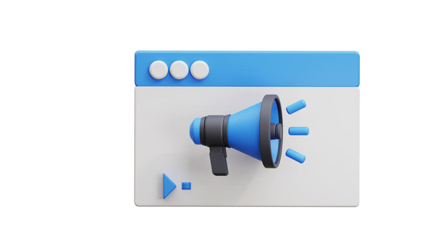 3D Animation Web Browser with Megaphone Digital Marketing, perfect for online advertising, campaign promotion, and business communication tools