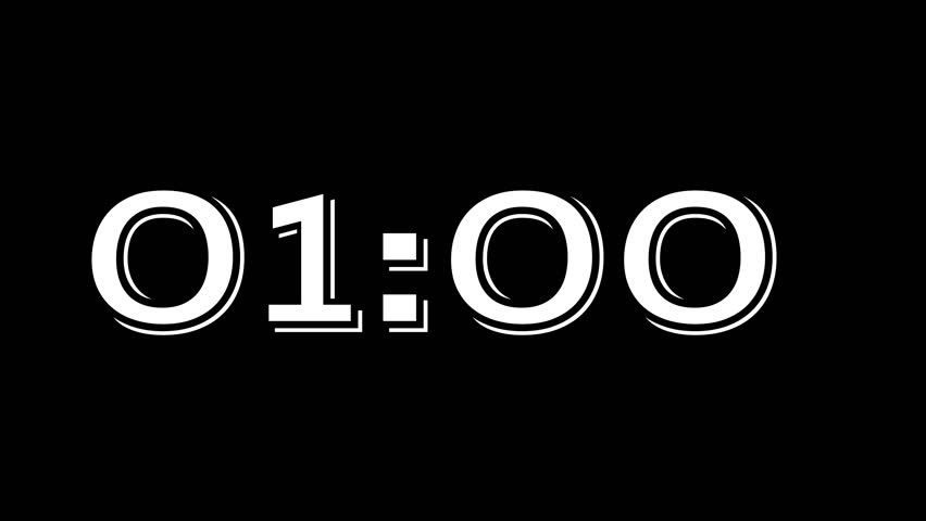 1 minute countdown timer with white numbers on a black background