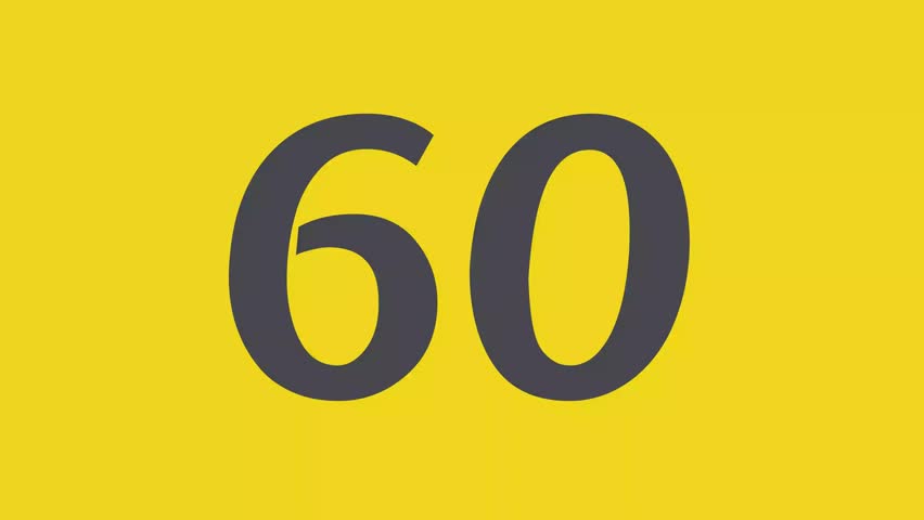60 second countdown timer with dark gray numbers on a yellow background