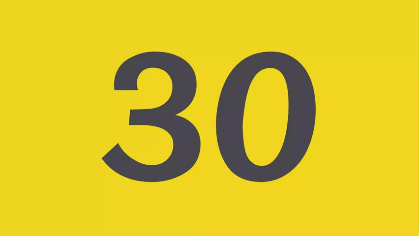 30 second countdown timer with dark gray numbers on a yellow background