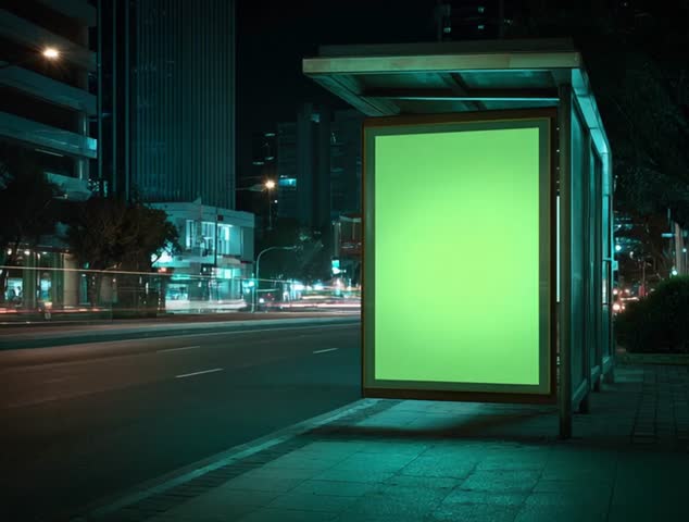 City street bus stop advertising billboard green