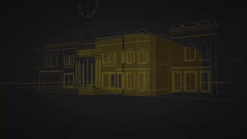 4K resolution conceptual  3d animation of a classical royal villa wireframe rotating on black background. Best for architecture promos, design intros, and luxury presentation visuals for real estate