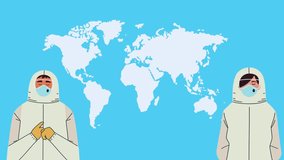 Dedicated health professionals in full biosafety suits stand united with the Earth planet, symbolizing global healthcare protection, pandemic response, and planetary wellness.

 - Powered by Shutterstock - Get 15% off with code: PIKWIZARD15