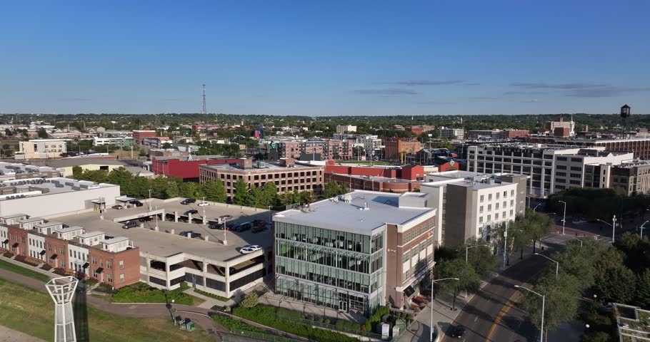 Aerial view of Day Air Ballpark with its lush green field nestled among the brick buildings, Dayton, Ohio, United States.