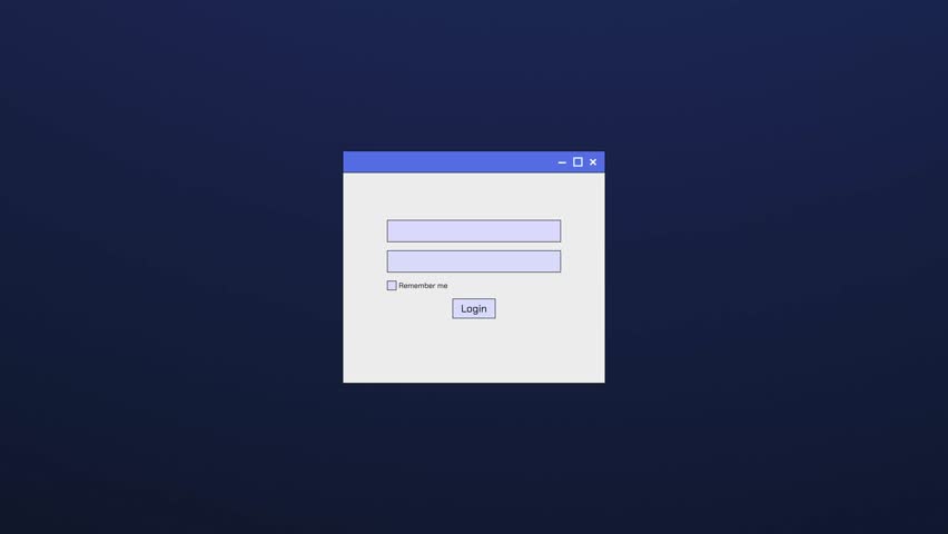 Retro login interface with a pulsing blue glow on a deep blue background — inspired by 80s aesthetics, vintage computing, and classic sci-fi, perfect for UI, UX, app, or web interfaces.