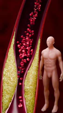 Human Anatomy Displaying Fat Distribution and Cholesterol Blockage in Cardiovascular System 3D Rendering
