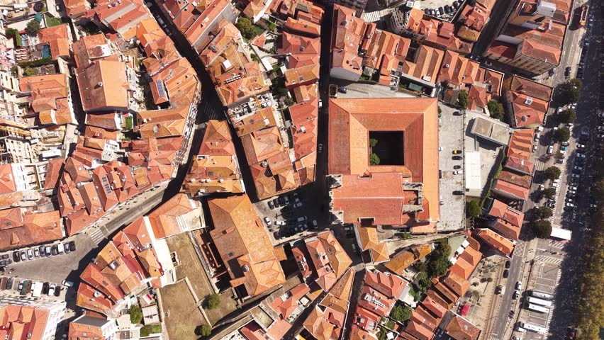 Porto, Portugal. Revealing Drone Shot of From Old Town Buildings to Luis I Bridge and River