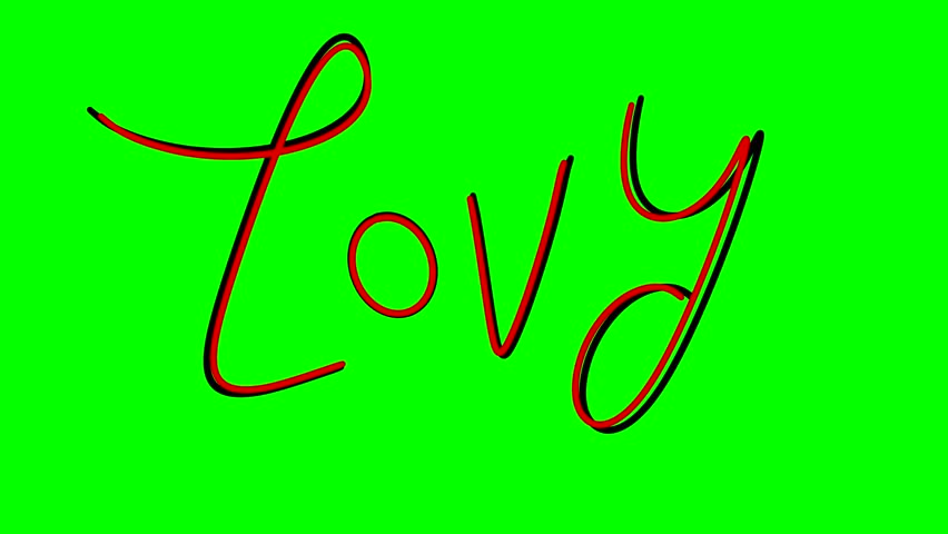 Animated Black Hand-Drawn 'Lovy' Text Writing on Green Screen, Chroma Key Love Typography Reveal, Cute Word Element