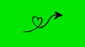 Animated Black Heart with Curved Arrow Drawing on Green Screen, Chroma Key Love Symbol, Romantic Path Element - Powered by Shutterstock - Get 15% off with code: PIKWIZARD15