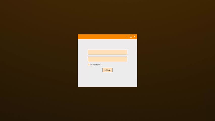 Retro login interface with a pulsing orange glow on a deep orange background — inspired by 80s, aesthetics, vintage computing, and classic sci-fi, perfect for UI, UX, app, or web interfaces.