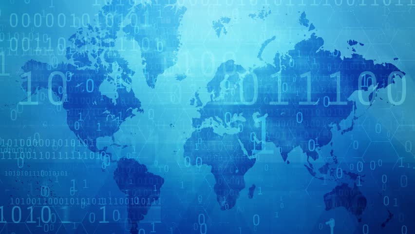 Animated digital background of a world map overlay with rapidly flowing and changing binary code, representing high-speed global data transfer, networking, digital communication, cloud computing - Powered by Shutterstock - Get 15% off with code: PIKWIZARD15