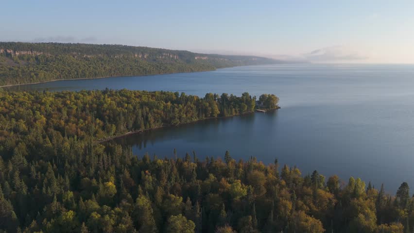 Golden hour at Sleeping Giant, Ontario Canada, over the majestic forest and Lake Superior shoreline