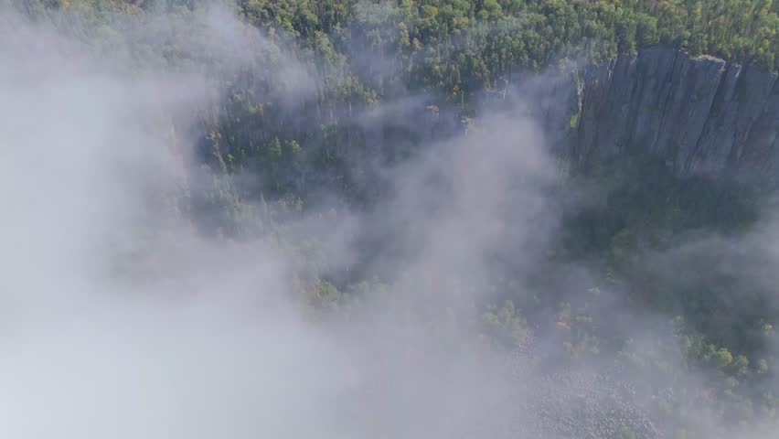 Fly over the clouds in sleeping giant provincial park, Ontario