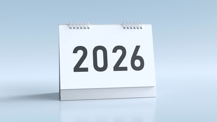 Desk calendar displaying year 2026, Countdown calendar