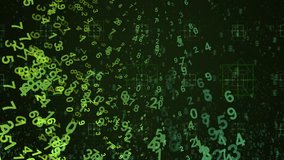 Abstract Digital Data Stream Floating Numbers In Grid Patterns. A vibrant abstract scene with cascading green numbers, digital grids, and floating symbols, evoking data and computation coding - Powered by Shutterstock - Get 15% off with code: PIKWIZARD15