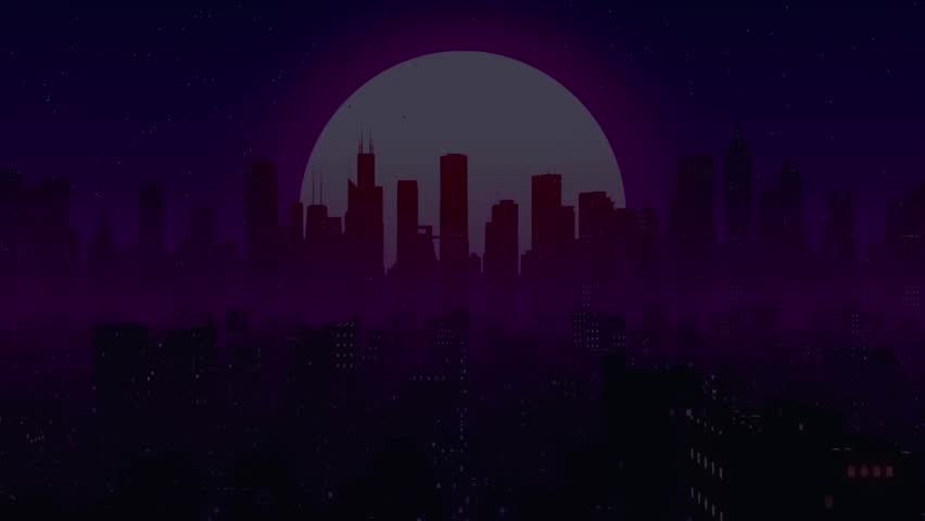 Sunset Silhouette A Purple Haze Over the City Skyline - Captivating Evening View	