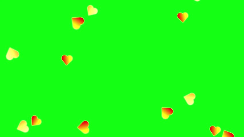 hearts on green screen background flying elements for valentine's day