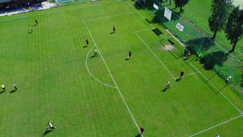 Drone footage shows energetic amateur football game
