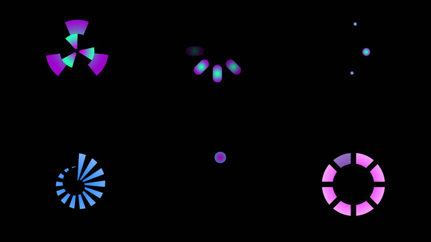 Modern animated loading elements, spinners, progress indicators, abstract shapes for UI, video editing, infographics, web, apps, presentations and creative waiting screens