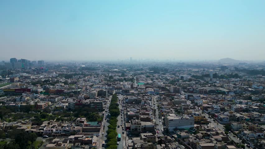 Vast capital city of Lima, Peru, aerial drone view during summer season.