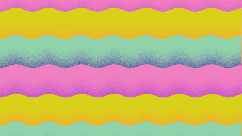 Colorful pink, yellow and blue waves slowly move in opposite directions creating a wave-like effect.