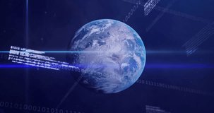 Fading 3D globe initiating sweeping code and appearing orbiting icons to visualize global data flow. Digital, futuristic, analytical, innovative, high-tech, data-driven, immersive - Powered by Shutterstock - Get 15% off with code: PIKWIZARD15