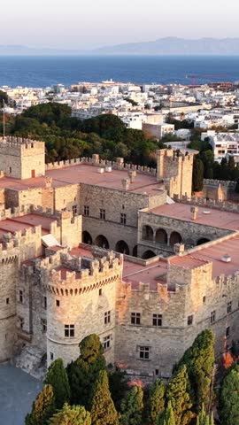 Aerial view of rhodes town and the palace of the grand master in greece during daytime