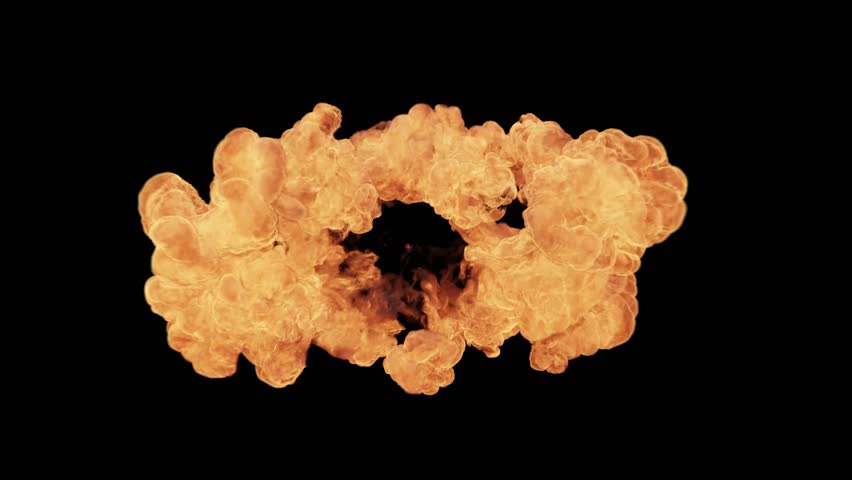 Massive fiery blast with bright orange flames and heavy smoke on black—intense cinematic VFX.