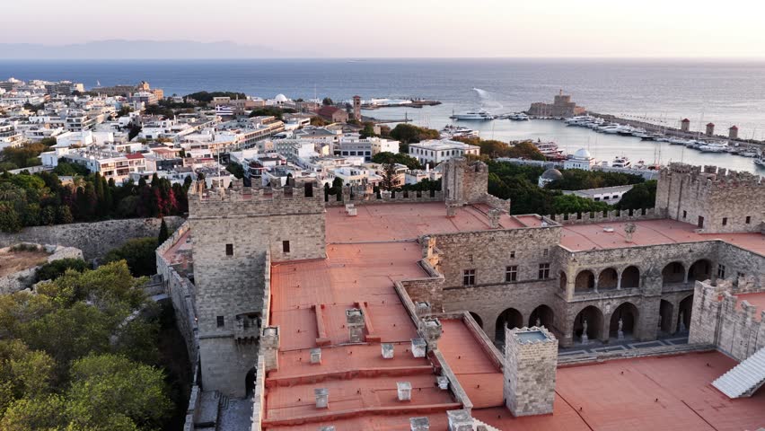 Aerial view of the palace of the grand master of the knights of rhodes and surrounding cityscape