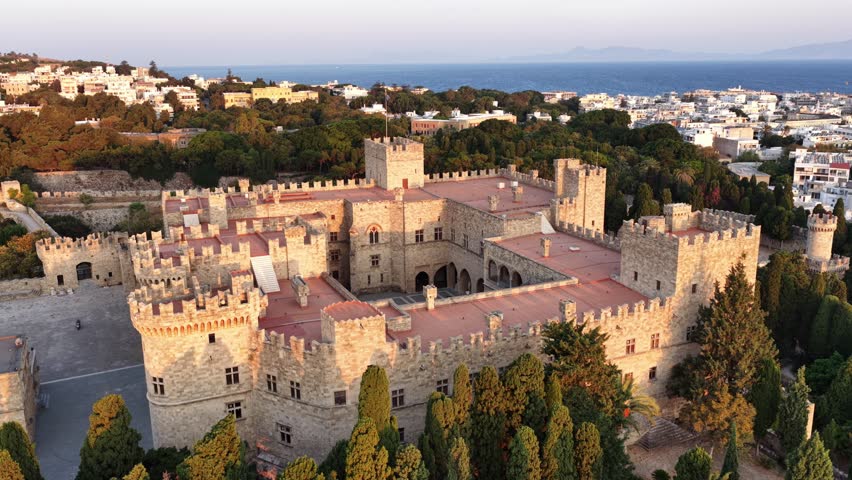 Aerial perspective of the Palace of the Grand Master of the Knights of Rhodes Greece during daytime