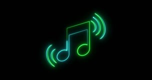Sound waves and a glowing neon eighth note symbol on a black background in a musical - Powered by Shutterstock - Get 15% off with code: PIKWIZARD15