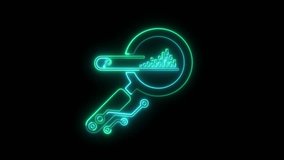 A neon magnifying glass with a search bar and data bars, connected to circuit board elements, glows in green and cyan against a black background. - Powered by Shutterstock - Get 15% off with code: PIKWIZARD15