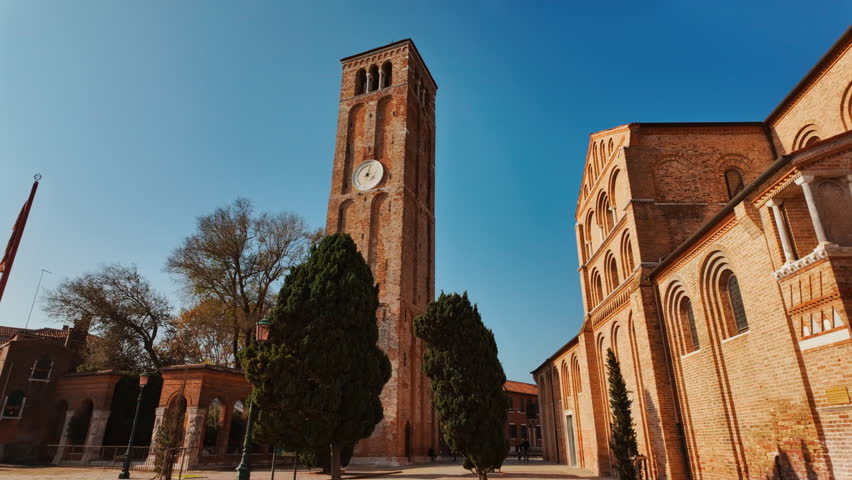 The Chiesa di San Pietro Martire (Church of Saint Peter Martyr) in Murano, Venice, Italy, an island known for its glass production. Venice is an archipelago of 126 islands linked by 472 bridges
