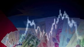 The Antiguan and Barbudan flag, Eastern Caribbean dollar bills (XCD), and stocks. Symbolizing Intersection of National Economy, Global Markets, and Investment - Powered by Shutterstock - Get 15% off with code: PIKWIZARD15