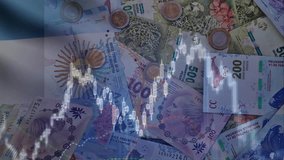 The Argentine flag, peso bills (ARS), and stocks. Symbolizing Intersection of National Economy, Global Markets, and Investment. Argentina's Stock Market and Currency. - Powered by Shutterstock - Get 15% off with code: PIKWIZARD15