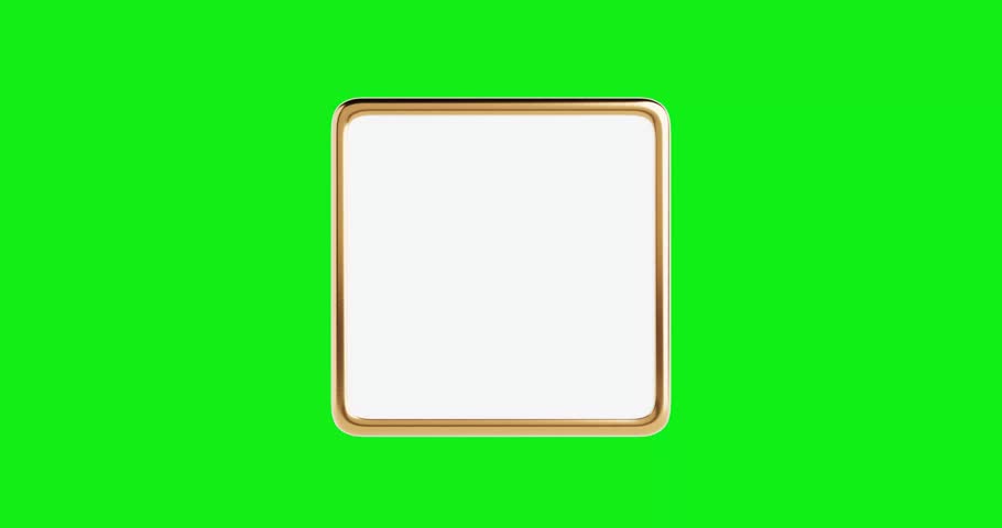 4k Resolution Video:  Golden Metal Badge Pin. Blank Square Golden Lapel Pin Mockup With Safety Clasp Seamless Looped Rotating On Green Screen Background With Alpha Matte