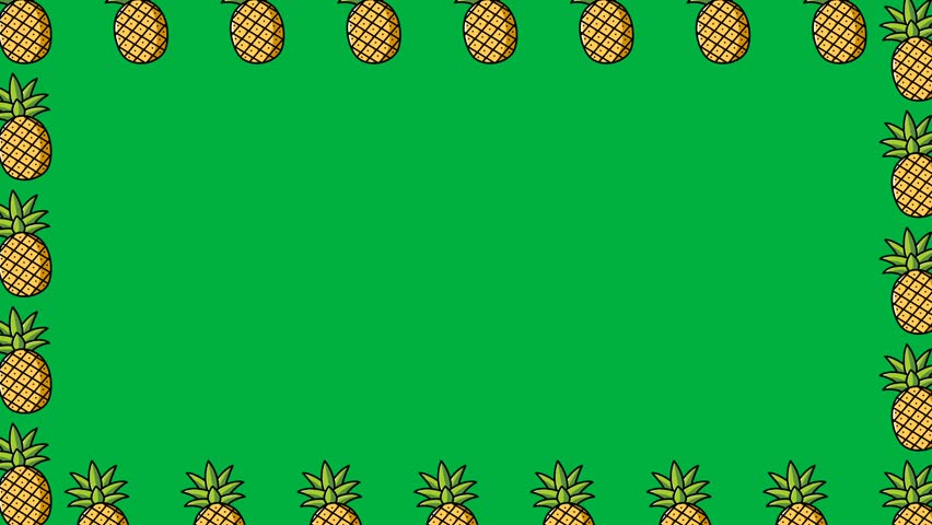 Animation of pineapple fruit moving around the side of the green screen