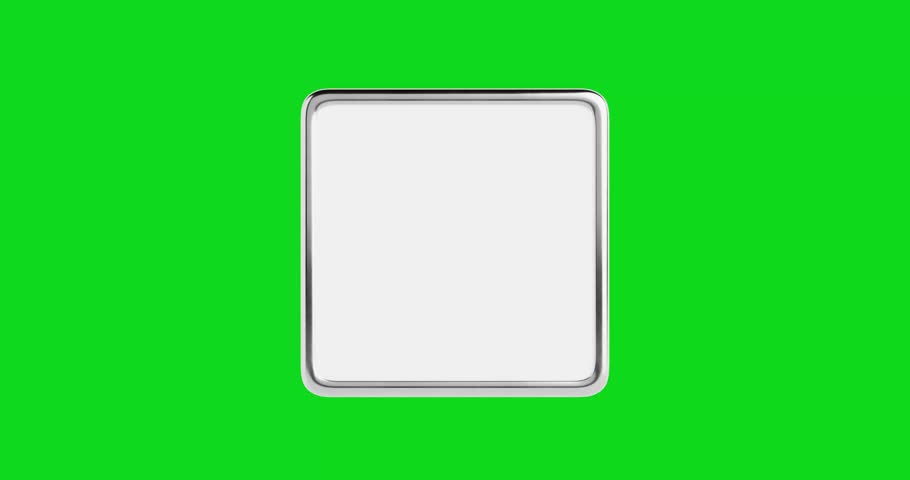 4k Resolution Video:  Silver Metal Badge Pin. Blank Square Silver Lapel Pin Mockup With Safety Clasp Seamless Looped Rotating On Green Screen Background With Alpha Matte
