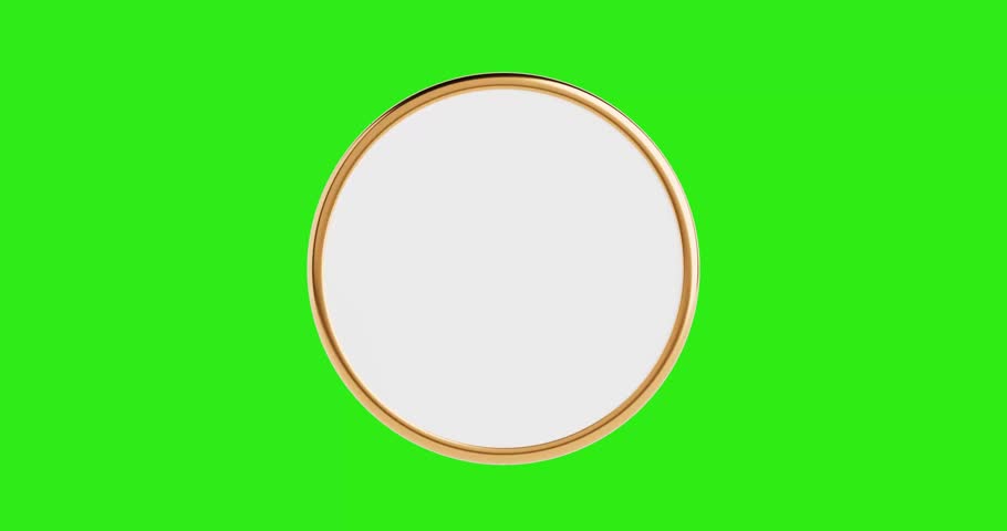 4k Resolution Video:  Golden Metal Badge Pin. Blank Circle Golden Lapel Pin Mockup With Safety Clasp Seamless Looped Rotating On Green Screen Background With Alpha Matte