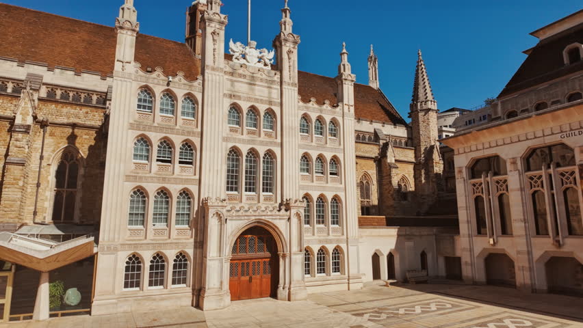 The Guildhall, London, England, UK, historic seat with medieval great hall and civic emblems

