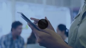 Office woman tapping smartphone screen and initiating animated digital network growth. Technology, connectivity, innovation, collaboration, digital, futuristic, communication - Powered by Shutterstock - Get 15% off with code: PIKWIZARD15