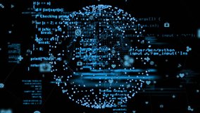 Dark screen opening node-globe materializing sliding code and icons emerging visualizing data flow. Technology, network, cyberspace, digital, innovation, connectivity, cybersecurity - Powered by Shutterstock - Get 15% off with code: PIKWIZARD15